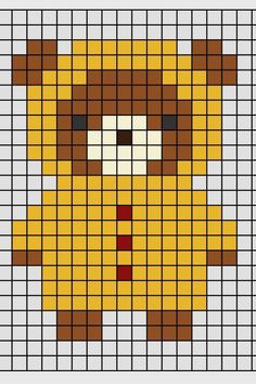 a cross stitch pattern with a teddy bear in yellow and brown colors, on a white background