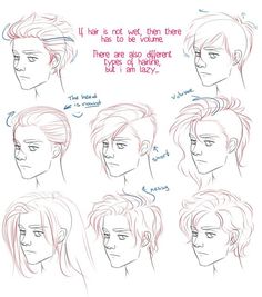 how to draw anime hair for boys with different facial expressions and hairstyles, from the