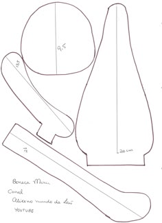 a paper model of a baseball bat and glove with measurements for the top part of it