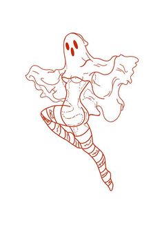 a drawing of a ghost flying through the air with her arms out and legs crossed