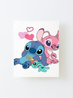 an image of two cartoon characters on a white background canvas mounted to the side of a wall