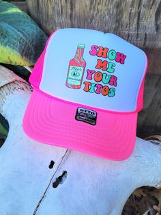 Show Me Your Tito's funny trucker hat/cap. Foam/mesh construction, adjustable snapback, slightly curved bill.  Custom requests welcome!  Thank you for visiting my shop! Trucker Hat Bar Price List, Funny Trucker Hats For Women, Funny Trucker Hats, Lake Clothes, Etsy Store Ideas, Camo Trucker Hat, Funny Trucker Hat, Boutique Names, Trucker Humor