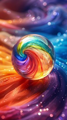 an image of a colorful swirl in the air with water droplets on it's surface