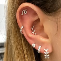 9k solid white gold marquise crystal huggie earring - LAURA BOND jewellery Ear Curation Ideas, Ear Inspiration, Ear Stacking, Tragus Daith, Goddess Vibes, Gold Body Jewellery, Curated Ear, Cool Ear Piercings