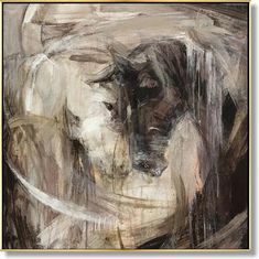 an abstract painting of a horse in brown and white