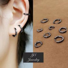 Womens Small Black Round Huggie Hoop Earrings Surgical Steel Trendy Jewelry Men | eBay Black Huggie Hoop Earrings, Small Black Hoop Earrings, Tomboy Earrings, Tomboy Girls, Royal Au, Black Hoop Earrings, Oc Reference, Reference Board, Black Hoops Earrings