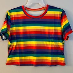 Silky Rainbow Stripe Short Sleeve Crop Tee * Pride Shirt * Plus Sizes * Shein Curve * Great With Pants, Shorts, Skirt, Or Under Overalls! 100% Polyester * All-Over Rainbow Stripe Pattern (Start And End) Varies By Size. Women’s Plus Sizes - Clingy - Not Loose. Size Up For Most Comfortable Fit. Nwt - New And Unworn. Mailed From A Smoke-Free & Pet-Free Home Office. Bundle Items To Save On Shipping! Trendy Rainbow Print Striped Tops, Trendy Striped Rainbow Print Tops, Trendy Striped Tops With Rainbow Print, Rainbow Fitted Crew Neck Top, Fitted Rainbow Crew Neck Top, Trendy Multicolor Tops With Rainbow Print, Fitted Rainbow Print Short Sleeve Top, Fitted Rainbow Casual Top, Fitted Rainbow Short Sleeve Tops