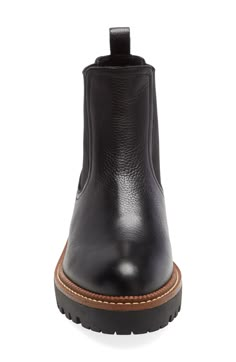 A lug sole amplifies the utilitarian appeal of this upgraded, water-resistant version of a classic Chelsea boot. 1 1/2" heel; 3/4" platform (size 8.5) 5" shaft Pull-on style with elastic gore insets Water-resistant Leather upper/synthetic lining and sole Imported Women's Shoes | Caslon Miller Water Resistant Chelsea Boot Chunky Chelsea Boots Outfit, Leggings And Combat Boots, Chelsea Boots Outfit, Chunky Chelsea Boots, Chelsea Boot Women, Kate Spade Sunglasses, Chelsea Boots Women, Black Chelsea Boots, Leather Chelsea Boots