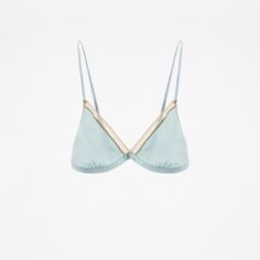 Nwt. Zara Light Tiffani Satin Effect/Lace Triangle Bralette. Size S. Ref. 1824/446. Elegant Blue Summer Bra, Summer Light Blue Bra With Built-in Support, Summer Light Blue Bra With Built-in Bra, Summer Daywear Underwire Bra, Light Blue Summer Bra, Blue Lace Trim Bra For Summer, Black Bra Crop Top, Sequin Bra, Sheer Bralette