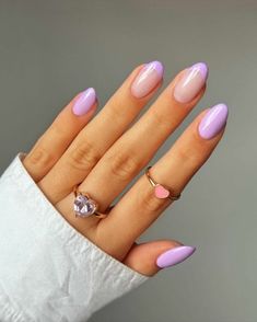 Colorful Acrylic Nails Almond, End Of Spring Nails, Dip Nail Polish Ideas, Color Tip Acrylic Nails, Spring Trendy Nails Almond, Graduation Nails Acrylic French Tips, Mismatched French Tip Nails, Colorful Almond French Tip Nails, Short Gel Nails Summer Almond