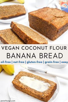 vegan coconut flour banana bread on a white plate