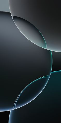 an abstract black and blue background with curved circles in the center, as well as two smaller circular objects