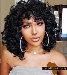 Short Curly Wigs for Black Women Afro Big Curly Black Wigs with Bangs Fluffy Natural Looking Synthetic Wigs for African American Women Daily Cosplay Party Use Soft Hair (Black) Details) 【Wig Design】Black curly wig, the wave and curls are very full. You can make your favorite hairstyle by working with your fingers. It is bring you comfort and charming. 【Wig Quality】Curly wig is soft fibers, heat resistant, suitable for long-term application. Breathable rose net, Comfo Curly Wigs For Black Women, Color Rubio, Curly Hair Wig, Curly Lace Front Wigs, Playing With Hair, Hair Replacement