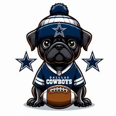 a cartoon dog with a football on it's lap wearing a cowboys shirt and hat