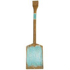 a wooden shovel with blue handle is shown on a white background for use as a decoration