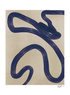 an abstract painting with dark blue lines on a beige background, in the shape of a letter s