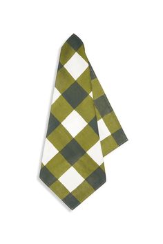 a green and white tie on a white background