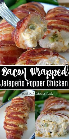 bacon wrapped jalapeno popper chicken on a plate