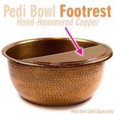 Foot Rest for Round Metal Pedicure Bowl / Hand-Hammered Copper - FOOT REST ONLY: BOWL SOLD SEPARATELY - Complete your pedicure station experience with a hand-hammered metal footrest. The half-moon design covers a portion of the bowl allowing one foot to r Pedicure Station Ideas, Pedicure Tub, Sanctuary Decor, Pedicure Bowls, Pedicure Station, Nail Salon Interior, Spa Pedicure Chairs, Home Nail Salon, Nail Salon Decor