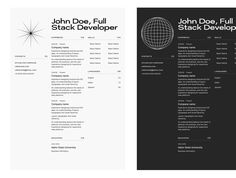 a black and white brochure with the words john doee full stack development