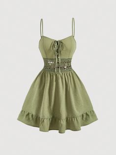 Sage Green Dresses Casual, Cute Dress Inspiration, Zaful Dresses, Swaggy Outfits, Dress For Short Women, Lace Ruffle, Ruffle Hem