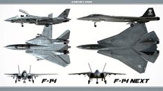 four fighter jets are shown side by side