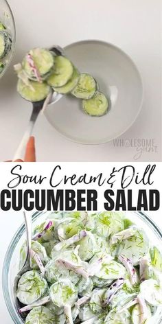 a bowl filled with cucumber salad on top of a table