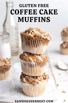 coffee cake muffins stacked on top of each other with the title overlay