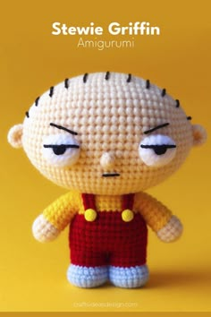 a close up of a stuffed animal on a yellow background with the words, steve griffin amigurmi