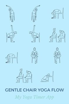 the gentle chair yoga flow poster is shown in black and white, with an image of people