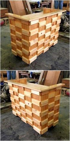 two pictures show the same wooden box as it is being assembled and placed on top of each other