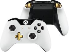 the xbox wireless controller is shown in white and gold