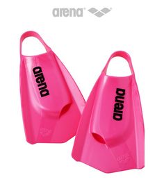 two pink diving fins with the word dead on them are shown against a white background