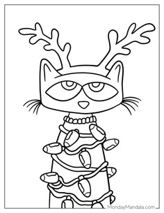 a cartoon cat with antlers on it's head is standing in front of a black and white background