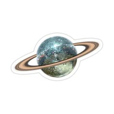 a sticker with the planet saturn in it's center and two rings around it