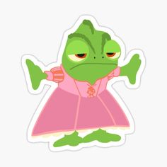 a green frog in a pink dress sticker