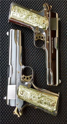 You're not bulletproof... — Twins A pair of sequentially numbered Colt 1911′s... 44 Magnum, 38 Super, Pretty Knives, Auto Racing, Jdm, Polished Chrome, Dream Cars