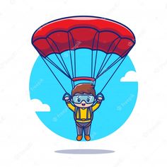 a cartoon character is flying with a parachute