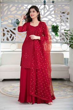 Cheap Red Traditional Wear For Eid, Plazzo Suits, Georgette Anarkali, Custom Made Dress, Made Dress, Readymade Blouse