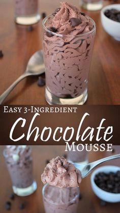 chocolate mousse in a glass with spoons on the side