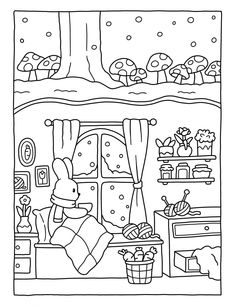 Cozy Spaces: Cute Animal Corners Coloring Book by Coco Wyo 16 Cute And Comfy Coloring Pages, Cute Coloring Sheets Aesthetic, Cute Cozy Coloring Pages, Animal Coloring Pages For Adults, Coloring Pages Winter