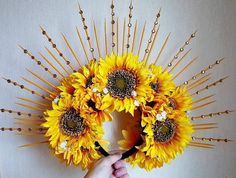 Festival Crown, Crown Headdress, Festival Headpiece, Headpiece Diy, Diy Crown, Baby Pics, Floral Headpiece, Yellow Sunflower