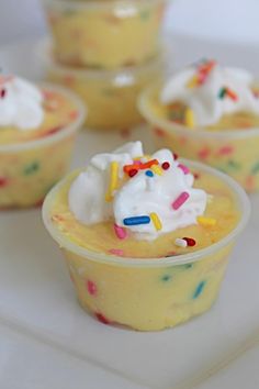 birthday cake pudding shots with sprinkles on top