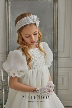 Designed and proudly made in Europe. Ships from the USA. PLEASE NOTE: Any accessories pictured (i.e. mask, headpiece, gloves, capes, veils, etc.) are available for purchase upon request and not included in this listing unless otherwise stated. Sheer Gloves, Headband Veil, Girls Communion Dresses, 파티 드레스, First Communion Dress, First Communion Dresses, Custom Gown, Communion Dresses, Europe Fashion