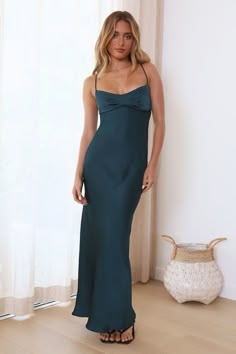 It's Giving Style Satin Maxi Dress Green Winter Formal Dresses Long Simple, Green Long Formal Dress, Silk Winter Formal Dress, Texas Fall Wedding Guest Dress, Grad Cruise Dresses, Prom Dresses Slim Fit Long, College Formal Dresses Long, Formal Dresses For Weddings Guest, Navy Dress Wedding Guest