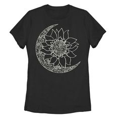 This juniors' graphic tee will be an instant favorite. This juniors' graphic tee will be an instant favorite. Short sleeves CrewneckFABRIC & CARE Cotton Machine wash - Delicate Imported Size: Medium. Color: Black. Gender: female. Age Group: kids. Sunflower Graphic, Moon T Shirt, Painted Jeans, Turtleneck Sweatshirt, Moon Sun, Fitted Tee, Graphic Apparel, Sun And Moon, Funny Tees