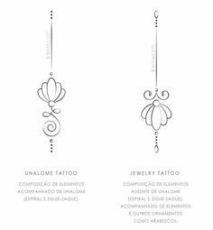 three different tattoo designs with the names and symbols in spanish, english, and french