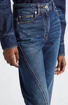 Hourglass seams contrast nicely against the straight-leg silhouette of whiskered jeans expertly fashioned in Italy from sturdy nonstretch denim. 34" inseam; 17" leg opening; 11 1/4" front rise; 14" back rise (size 42 IT) Zip fly with button closure Five-pocket style 100% cotton Hand wash, dry flat Made in Italy Designer Clothing Interstate Jeans, High Waist Straight Leg Jeans, High Waisted Distressed Jeans, Designer Clothing Brands, Latest Jeans, Straight Leg Denim, Denim Details, Denim Design, Denim Trousers