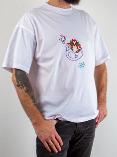 T-Shirt mit handbesticktem Vogelmotiv, Folklore Shirt, Valentinstags Paar T-Shirt, Valentinstagskollektion - Etsy.de