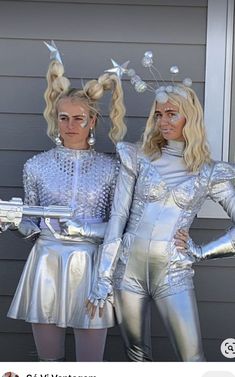 Silver Space Costume, Outer Space Party Outfit, Space Night Theme Outfit, Silver Costume Halloween, Space Costumes Women, Glitter Costume Outfits, Space Cowboys Costume, Space Themed Birthday Party Outfit, Space Halloween Costumes Women